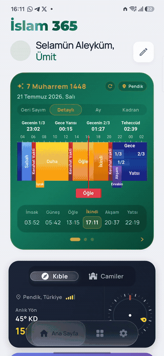 İslam 365 ana sayfa, namaz vakti geri sayımı